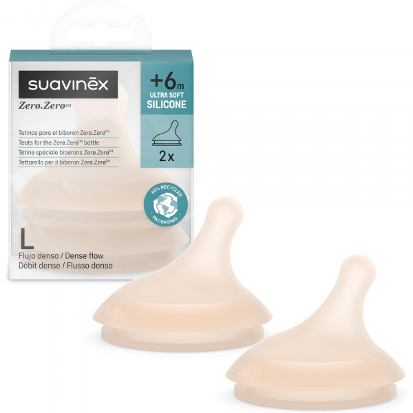 Lot de 2 tétines anti-colique pour biberon zerø.zerø débit rapide light Suavinex
