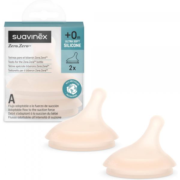 Lot de 2 tétines anti-colique pour biberon zerø.zerø spécial allaitement fair Suavinex