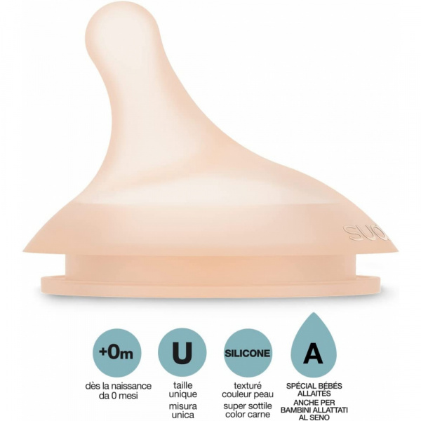 Lot de 2 tétines anti-colique pour biberon zerø.zerø spécial allaitement fair Suavinex