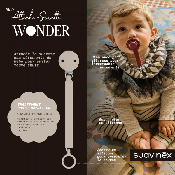 Attache sucette silicone wonder whitecap gray Suavinex