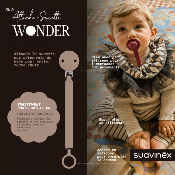 Attache sucette silicone wonder raw umber Suavinex