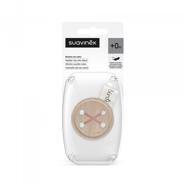 Attache sucette bébé ruban birdies rose Suavinex