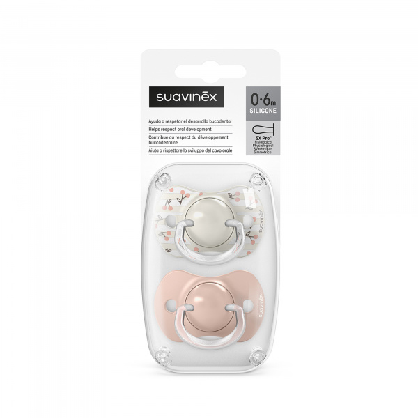 Lot de 2 sucettes symétriques sx pro birdies 0-6 mois rose Suavinex