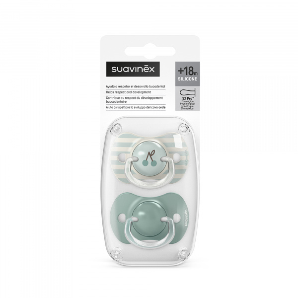 Lot de 2 sucettes symétriques sx pro birdies 18 mois et + vert Suavinex