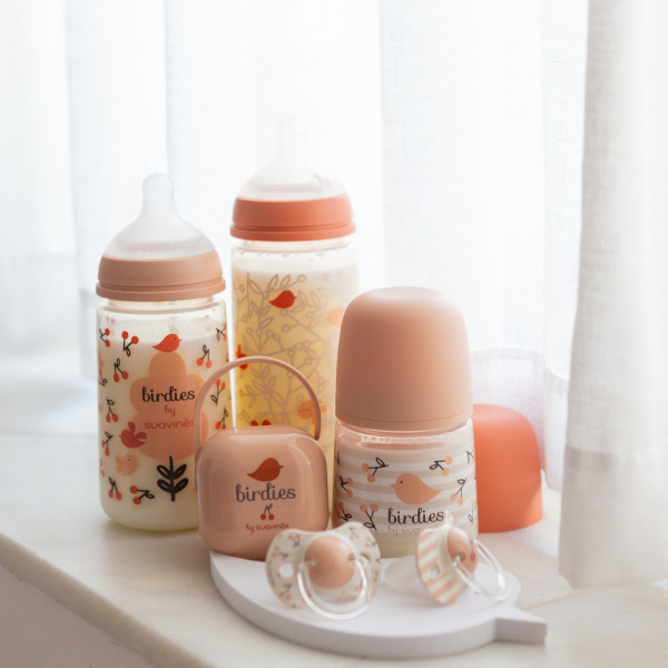 Porte sucette bébé birdies rose Suavinex