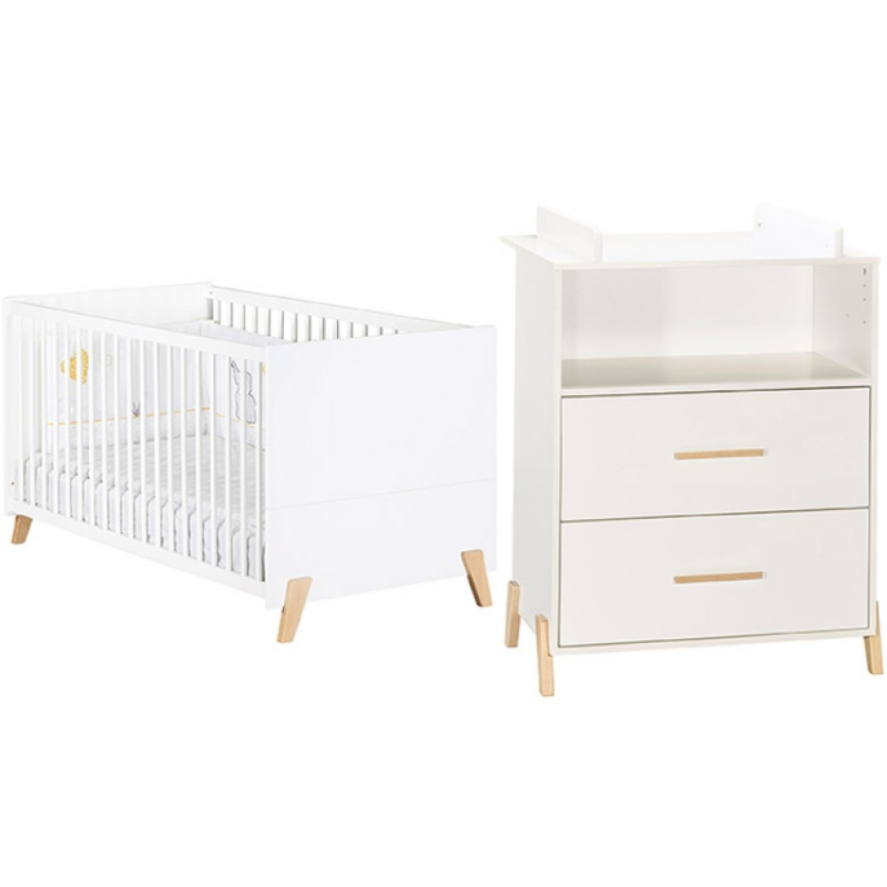 Duo lit bébé et table à langer hêtre brut