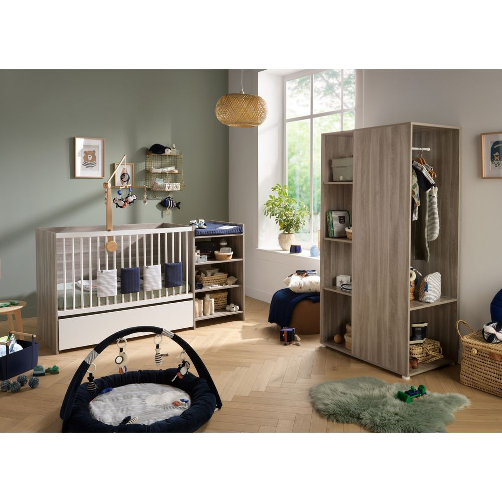 Chambre bébé complète Nova : lit 60x120, commode, armoire, Chambre de  Sauthon