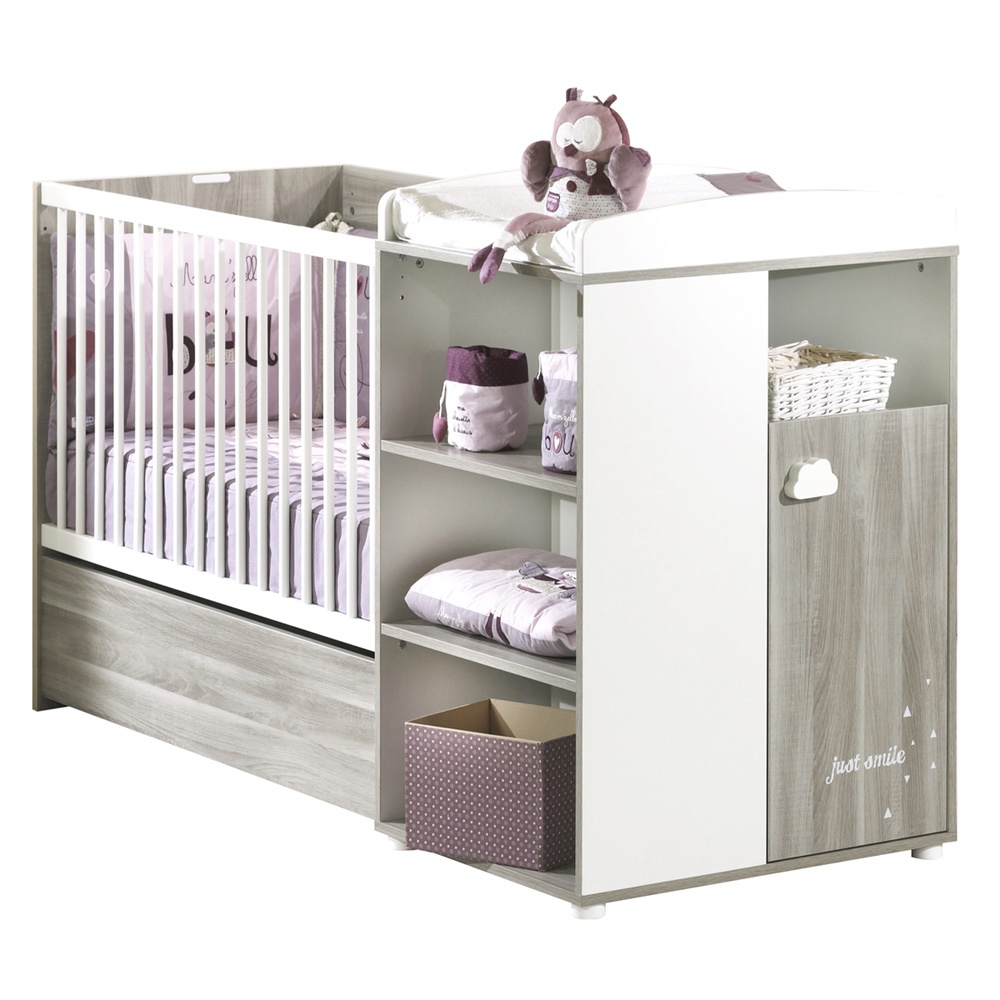 Lit bébé combiné évolutif 60x120 en 90x190 smile chêne silex de Baby price  sur allobébé