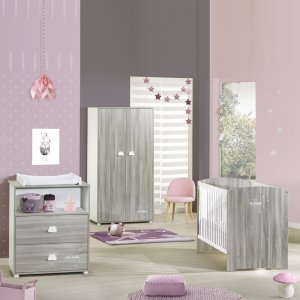 Chambre trio lit + commode + armoire smile chêne silex Baby price