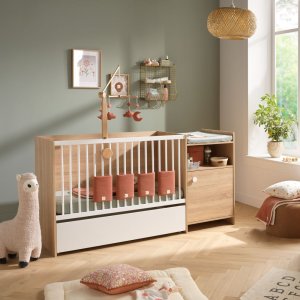 Lit chambre évolutif commode 1 porte up chêne doré Baby price