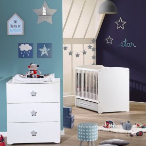Chambre duo lit + commode basic étoile gris Baby price