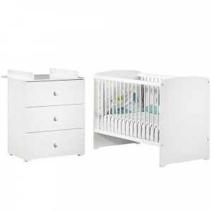 Chambre bébé duo lit bébé blanc 120x60 + commode à langer 3 tiroirs basic Baby price