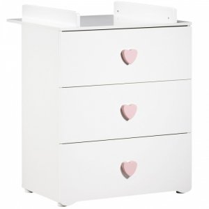 Chambre bébé trio lit bébé blanc + commode à langer 3 tiroirs boutons coeur + armoire 2 portes boutons coeur basic Baby price