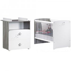Chambre bébé duo lit 120x60 + commode 2 tiroirs et une niche nao Baby price