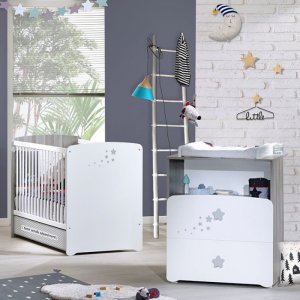 Chambre bébé duo lit 120x60 + commode 2 tiroirs et une niche nao Baby price