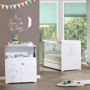Chambre bébé duo lit bébé 120x60+ commode à langer 2 portes teddy Baby price