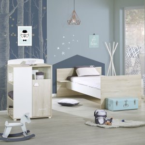 Lit bébé combiné évolutif 60x120 en 90x190 smile hêtre cendré Baby price