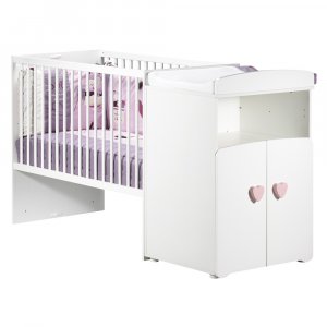 Lit bébé combiné évolutif 60x120 en 90x190 boutons coeur rose Baby price