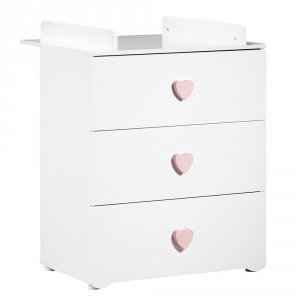 Commode bébé avec dispositif à langer boutons coeur rose