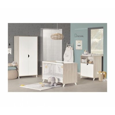 Chambre trio lit + commode + armoire scandi naturel