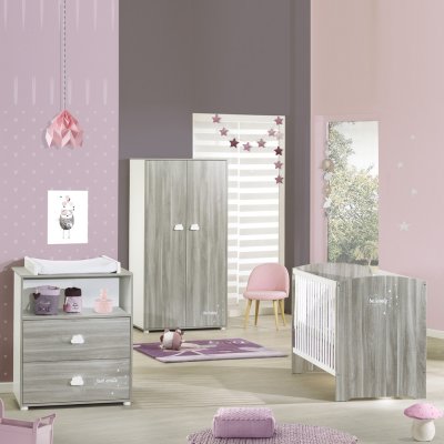 Chambre duo lit little big bed + commode smile chêne silex