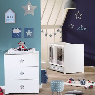 Chambre duo lit + commode basic étoile gris