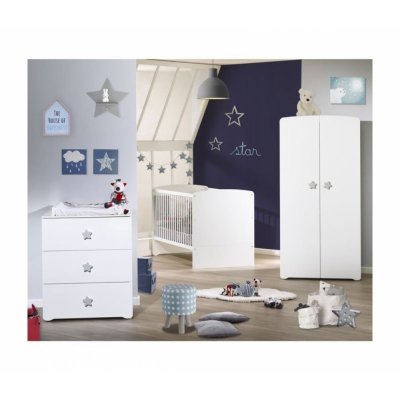 Chambre trio lit + commode + armoire basic étoile gris