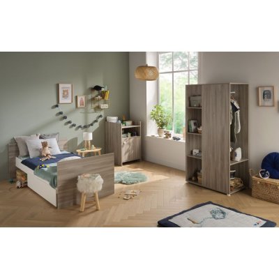 Chambre duo lit combiné évolutif et armoire chêne silex