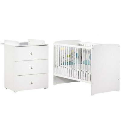 Chambre bébé duo lit bébé blanc 120x60 + commode à langer 3 tiroirs basic