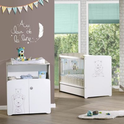 Chambre bébé duo lit bébé 120x60+ commode à langer 2 portes teddy