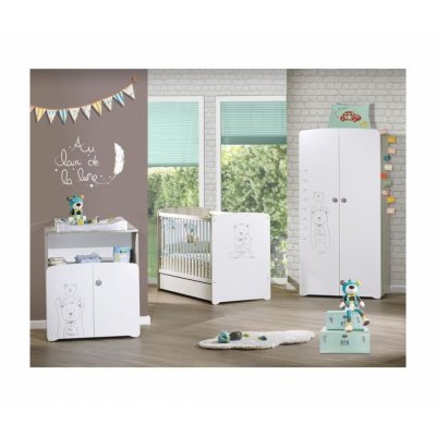 Chambre bébé trio lit bébé 120x60 + commode 2 portes + armoire 2 portes teddy