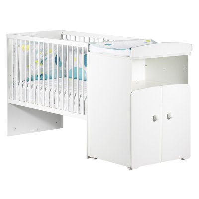 Lit bébé combiné évolutif 60x120 en 90x190 boutons boule blanc