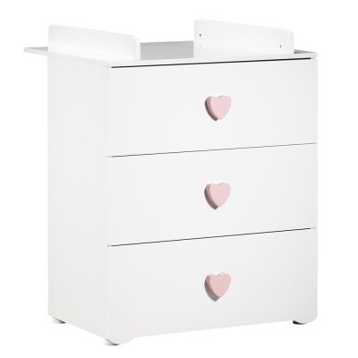 Commode bébé avec dispositif à langer boutons coeur rose