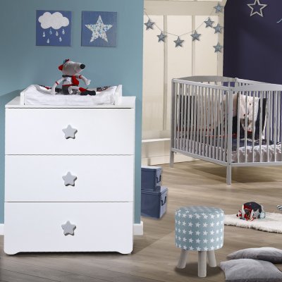 Commode bébé avec dispositif à langer boutons étoile gris