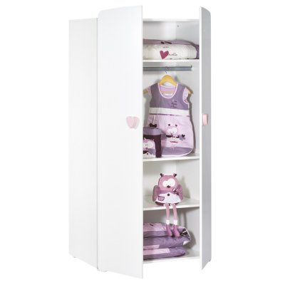 Armoire chambre bébé 2 portes boutons coeur rose
