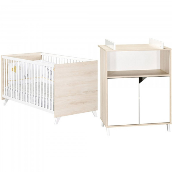 Chambre duo lit + commode scandi naturel Baby price