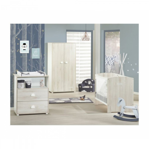 Chambre trio lit little big bed + commode + armoire smile hêtre cendré Baby price