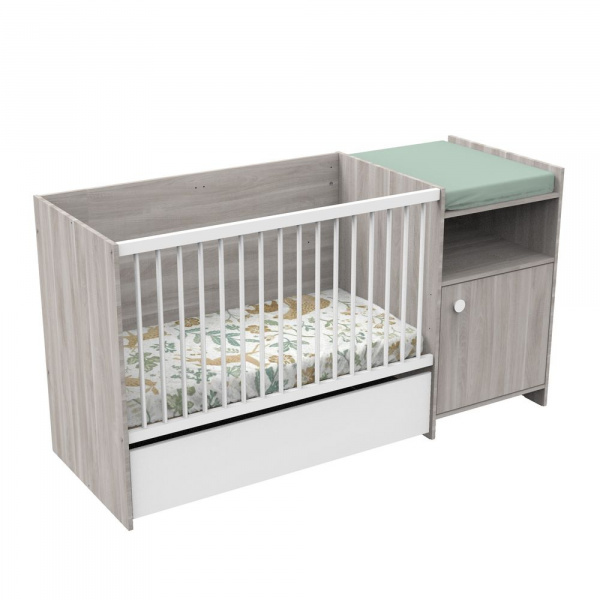 Lit chambre évolutif commode 1 porte up chêne silex Baby price