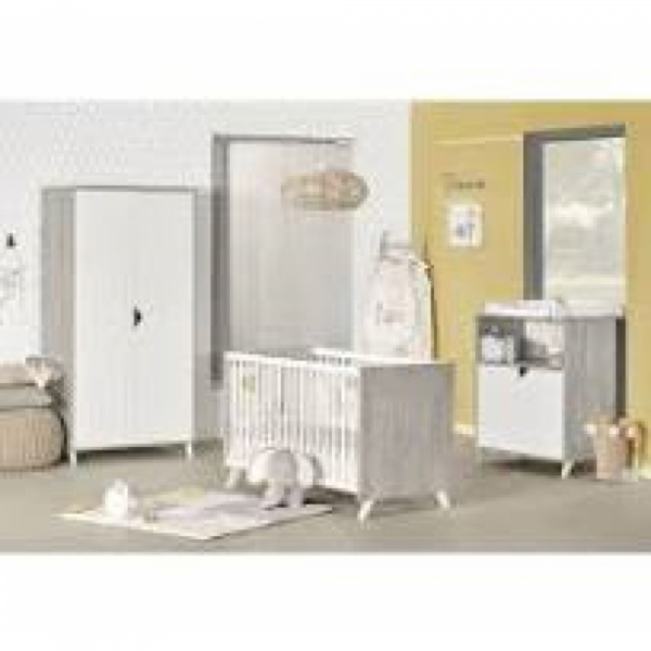 Chambre trio lit + commode + armoire scandi gris Baby price