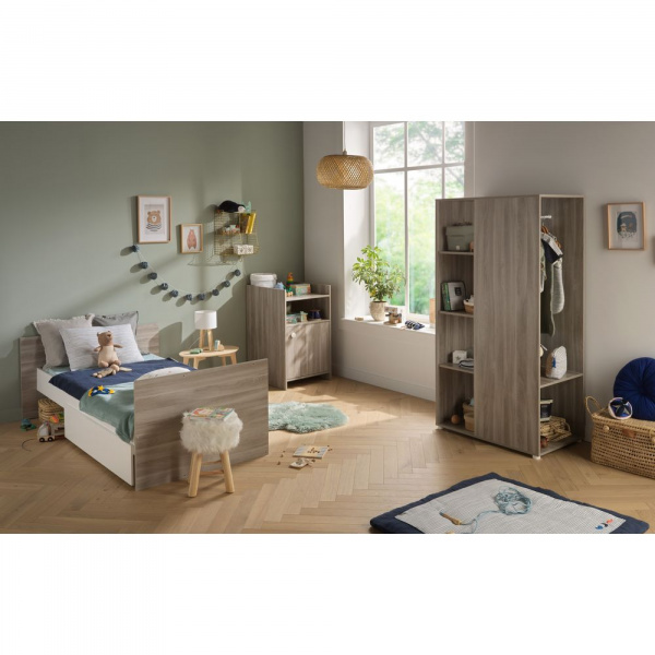 Chambre duo lit combiné évolutif et armoire chêne silex Baby price