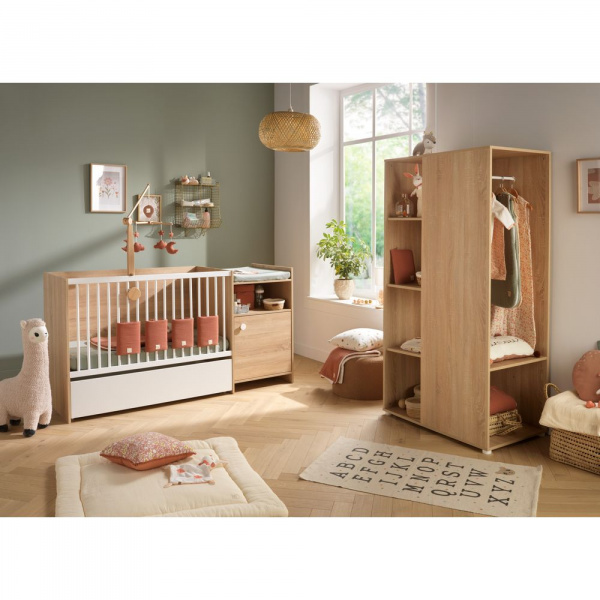 Chambre duo lit combiné évolutif et armoire chêne doré Baby price