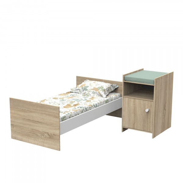 Chambre duo lit combiné évolutif et armoire chêne doré Baby price