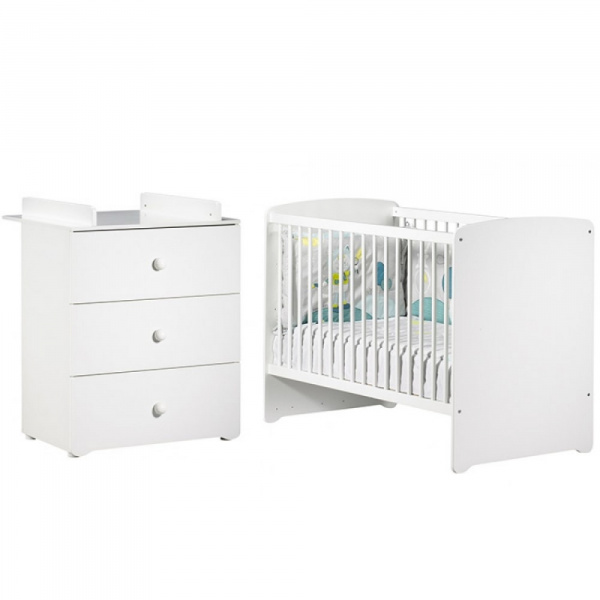 Chambre bébé duo lit bébé blanc 120x60 + commode à langer 3 tiroirs basic Baby price