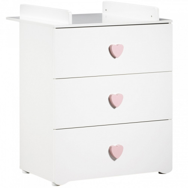 Chambre bébé trio lit bébé blanc + commode à langer 3 tiroirs boutons coeur + armoire 2 portes boutons coeur basic Baby price