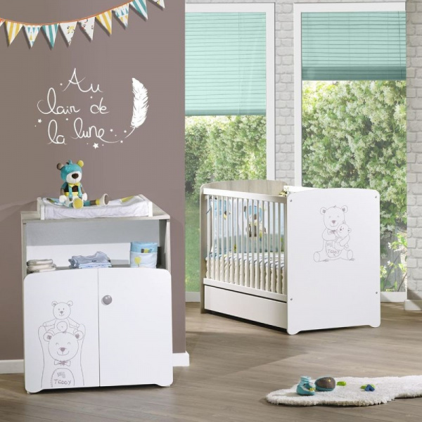 Chambre bébé duo lit bébé 120x60+ commode à langer 2 portes teddy Baby price