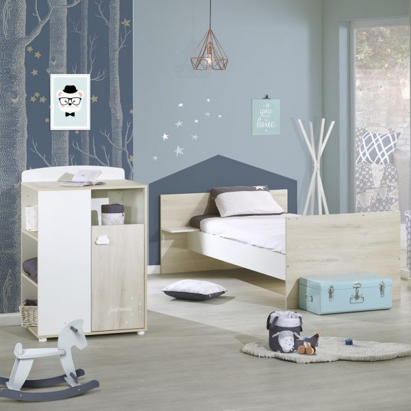 Lit bébé combiné évolutif 60x120 en 90x190 smile hêtre cendré Baby price