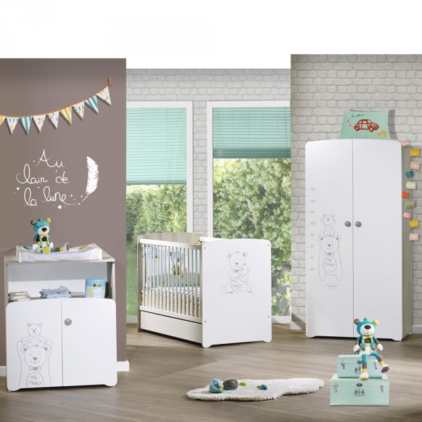 Chambre bébé trio teddy lit 60x120cm + commode + armoire de Baby price