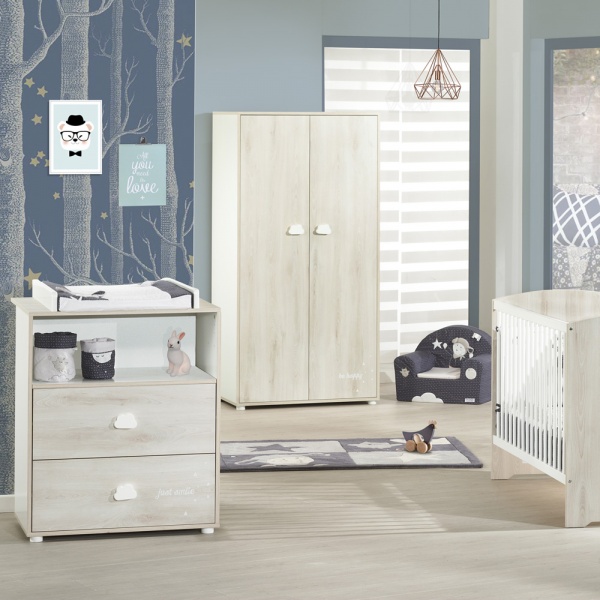 Armoire chambre bébé 2 porte smile hêtre cendré Baby price