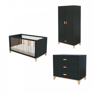 Chambre trio océane ardoise lit 70x140 cm + commode + armoire Theo