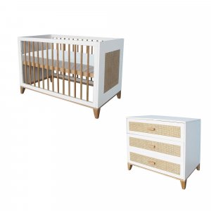 Chambre duo nami neige lit 60x120 cm + commode Theo